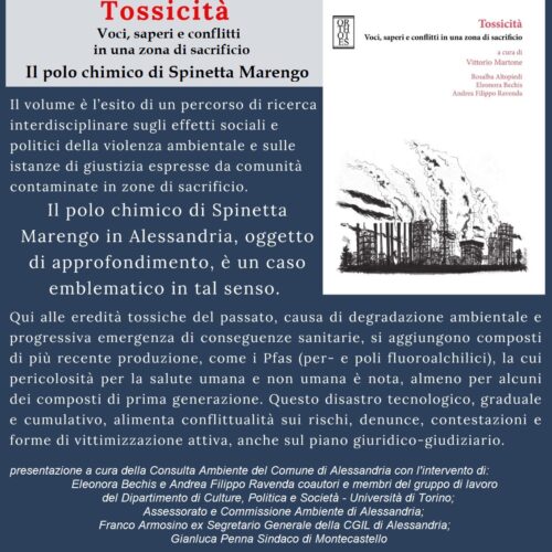 Martedì ad Alessandria la presentazione del libro “Tossicità” sul polo chimico di Spinetta Marengo