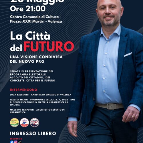 Mercoledì a Valenza doppio appuntamento elettorale con Luca Ballerini, tra giovani e urbanistica