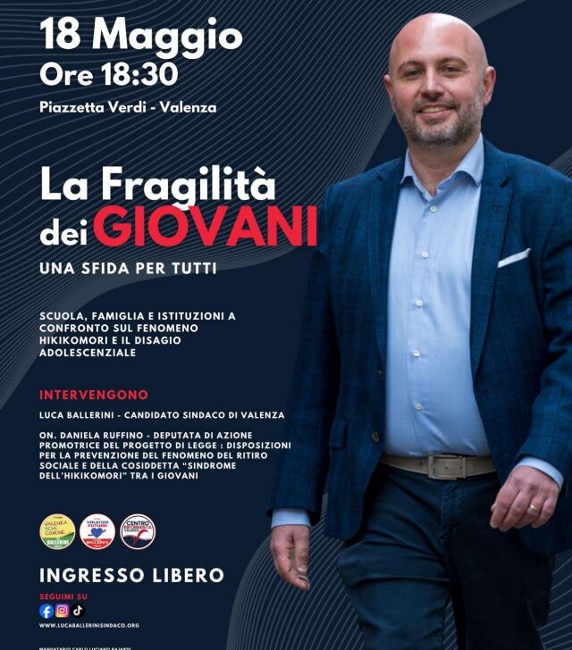 Elezioni Valenza: lunedì incontro del candidato Luca Ballerini sulle fragilità dei giovani