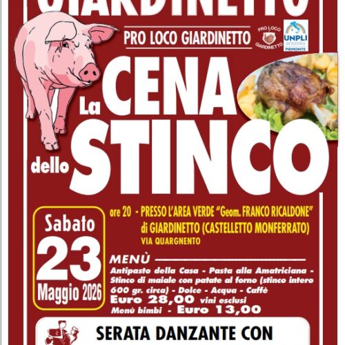 Sabato 23 maggio la Cena dello Stinco a Giardinetto con la musica di Ewa For You