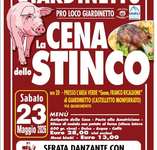 Sabato 23 maggio la Cena dello Stinco a Giardinetto con la musica di Ewa For You