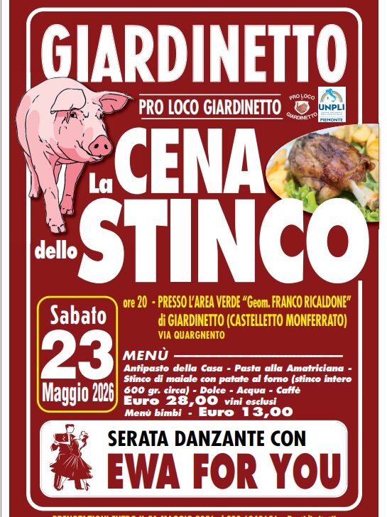 Sabato 23 maggio la Cena dello Stinco a Giardinetto con la musica di Ewa For You
