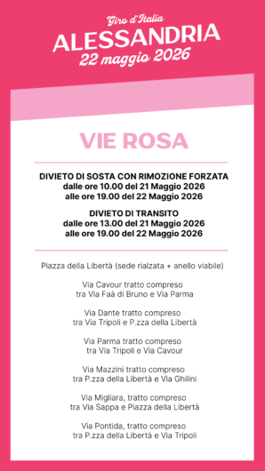 Giro d’Italia 2026 ad Alessandria: percorso, viabilità, navette ed eventi in vista della tappa del 22 maggio