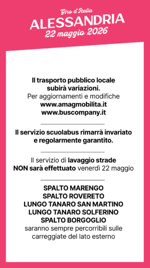 Giro d’Italia 2026 ad Alessandria: percorso, viabilità, navette ed eventi in vista della tappa del 22 maggio