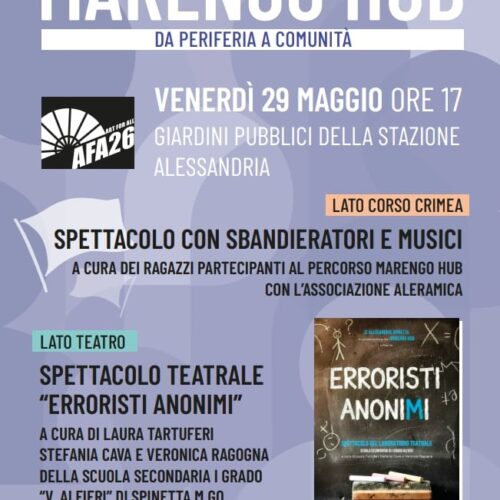 Venerdì spettacoli, musica e teatro ai giardini davanti alla stazione di Alessandria nell’ambito di Marengo Hub