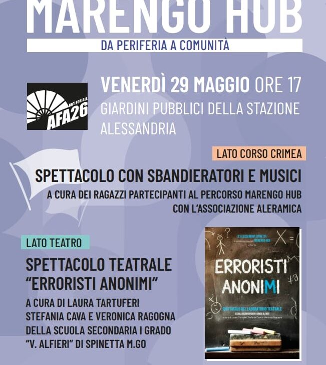 Venerdì spettacoli, musica e teatro ai giardini davanti alla stazione di Alessandria nell’ambito di Marengo Hub