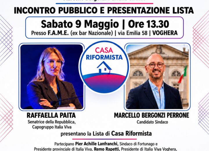 Elezioni Voghera: sabato la presentazione della lista “Casa Riformista” con la Senatrice Raffaella Paita