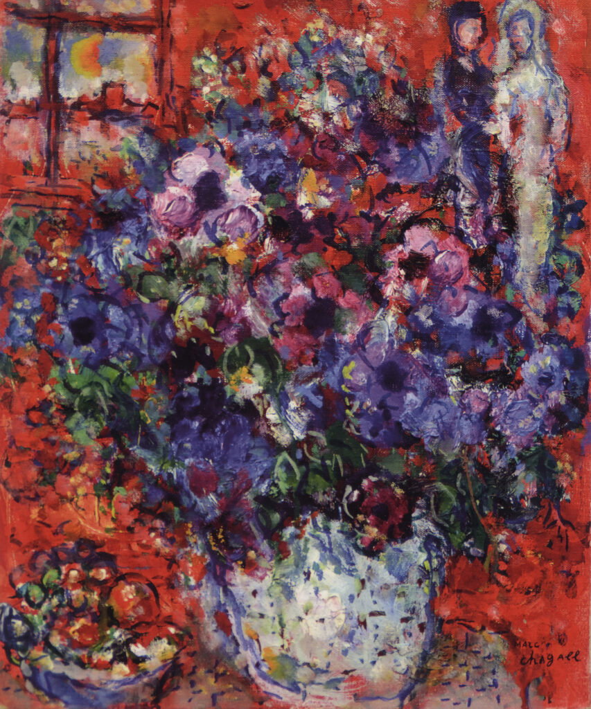 Bouquet de fleurs sur fond rouge