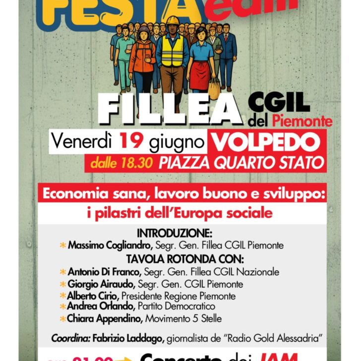 Venerdì la festa Fillea Cgil: tavola rotonda su lavoro e sviluppo poi il concerto dei Jam