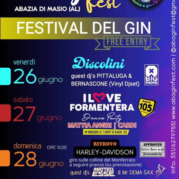 Abagin Fest: alla Casa del Popolo di Abazia di Masio tre giorni dedicati al gin, alla musica e al divertimento