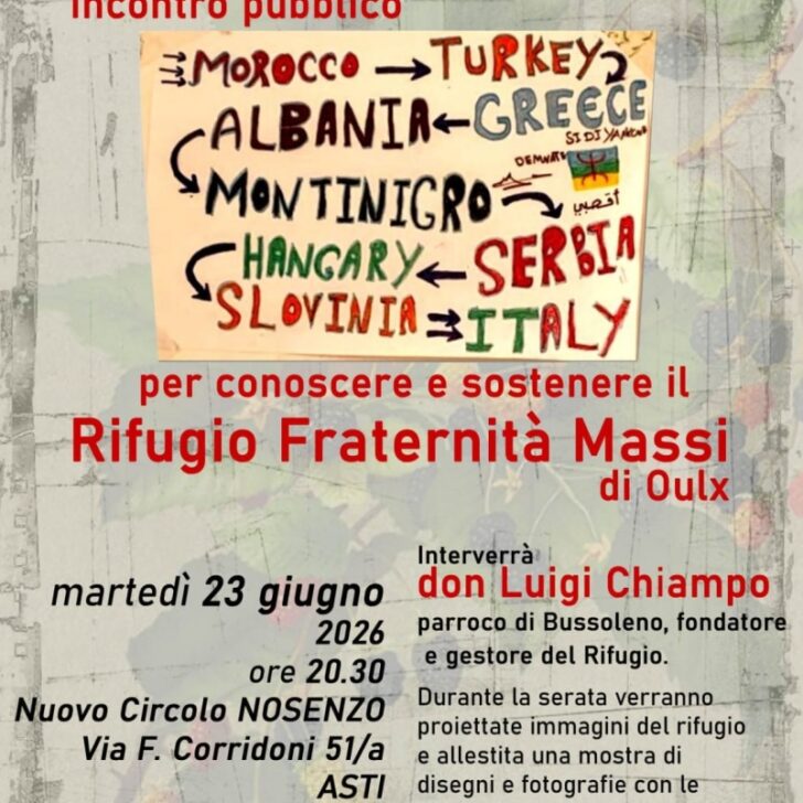 Da Oulx ad Asti, una serata per raccontare la frontiera alpina e sostenere il Rifugio Fraternità Massi