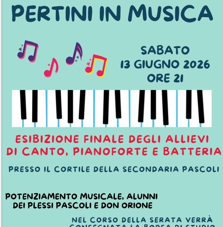 Pertini in Musica”: sabato 13 giugno il concerto di fine anno degli alunni dell’Istituto Comprensivo