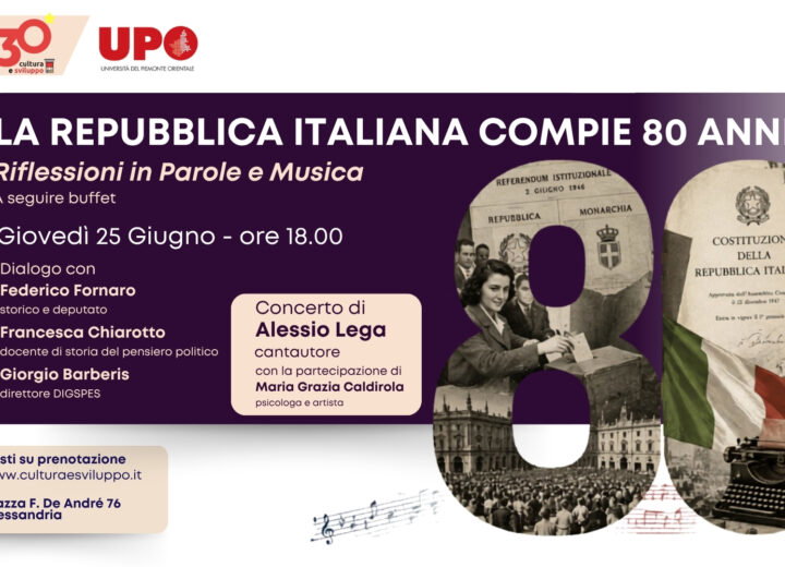 La Repubblica italiana compie 80 anni: giovedì il convegno all’Associazione Cultura & Sviluppo di Alessandria