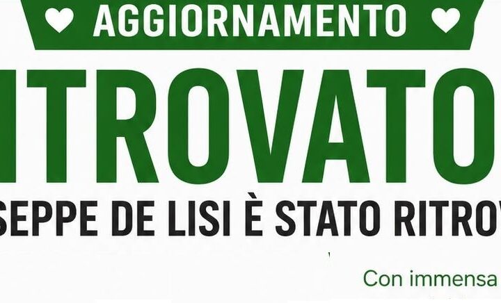 Ritrovato Giuseppe De Lisi: il ringraziamento della famiglia a chi ha contribuito alle ricerche