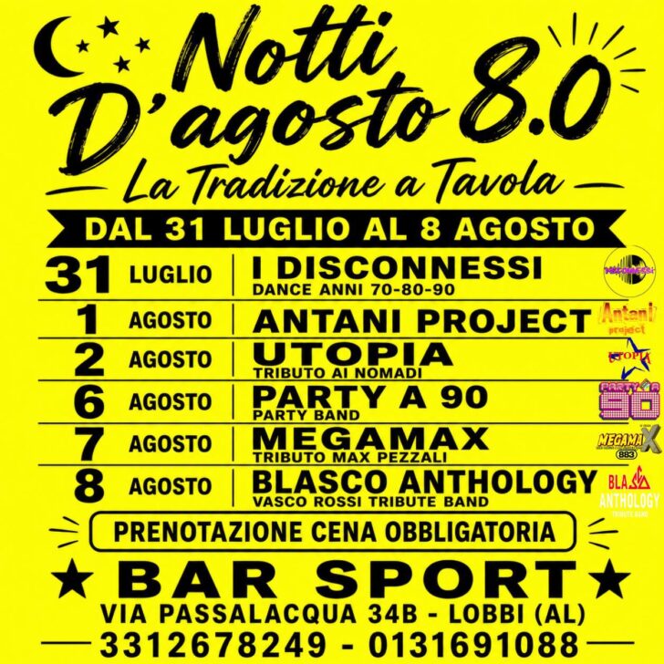 A Lobbi tornano le “Notti d’Agosto 8.0”: sei serate tra musica live, tradizione e sapori al Bar Sport
