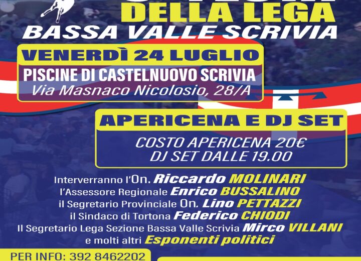 Venerdì la Festa della Lega a Castelnuovo Scrivia: ospiti Molinari, Pettazzi, Bussalino, Chiodi e Villani