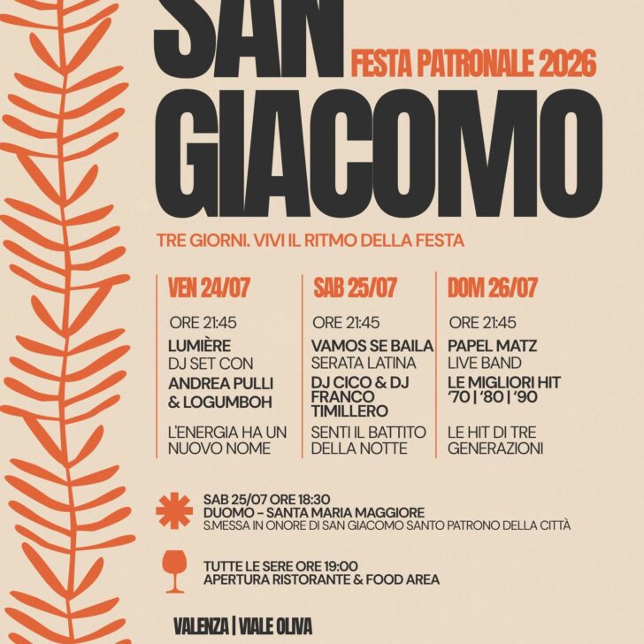 San Giacomo 2026, tre giorni di festa a Valenza: musica, tradizione e sapori nel cuore dell’estate