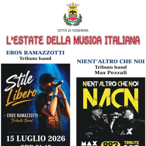 A Voghera due serate dedicate alla grande musica italiana: tributi a Eros Ramazzotti e a Max Pezzali all’ex Caserma di Cavalleria