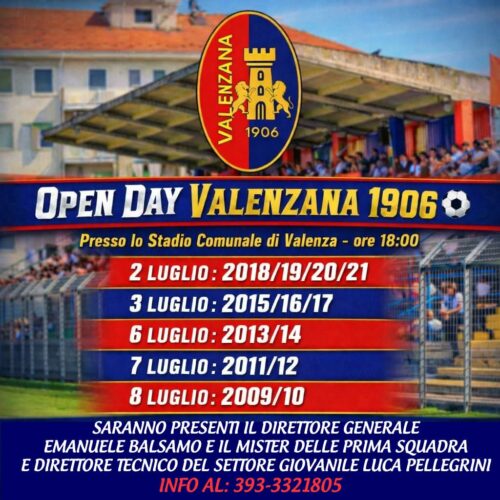 Valenzana, al via gli Open Day del settore giovanile: il calendario