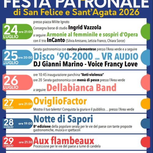 Oviglio in festa per San Felice e Sant’Agata: una settimana di musica, sapori e tradizioni