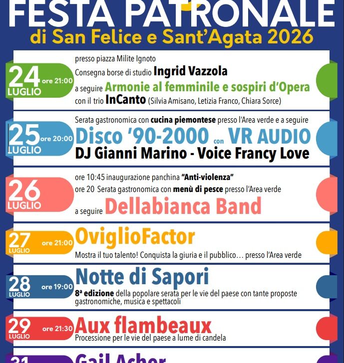 Oviglio in festa per San Felice e Sant’Agata: una settimana di musica, sapori e tradizioni