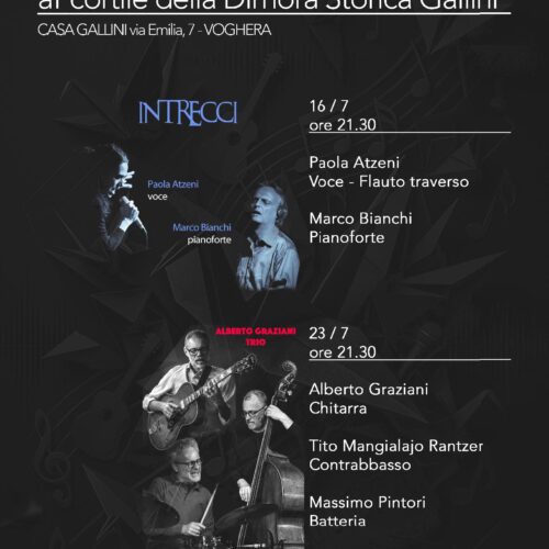 Il jazz protagonista nel cortile della Dimora Storica Gallini a Voghera con Alberto Graziani Trio
