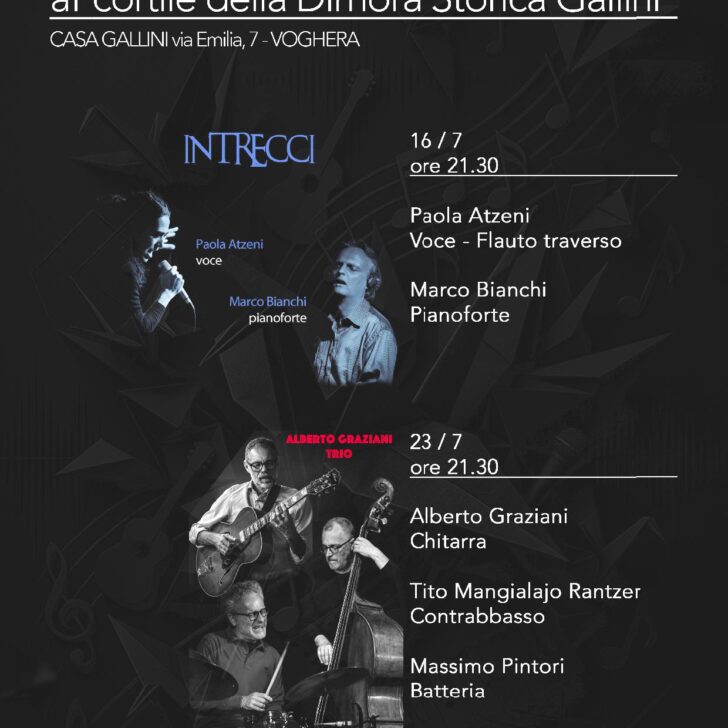 Il jazz protagonista nel cortile della Dimora Storica Gallini a Voghera con Alberto Graziani Trio
