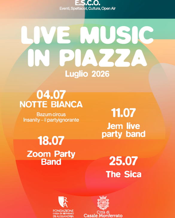 E.S.C.O. 2026, sabato 11 luglio a Casale Monferrato si balla con la Jem Live Party Band