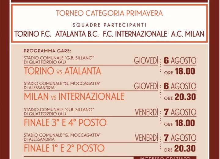 Torna il Memorial Mamma e Papà Cairo: il 6 e 7 agosto a Quattordio e Alessandria il meglio del calcio Primavera