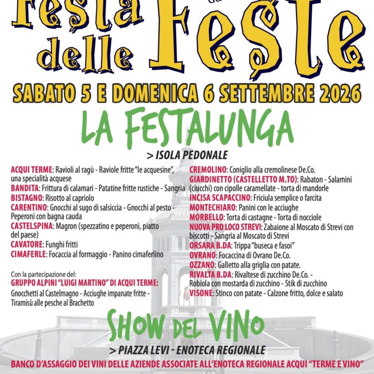 Festa delle Feste ad Acqui Terme sabato 5 e domenica 6 settembre tra sapori, vini e Palio del Brentau