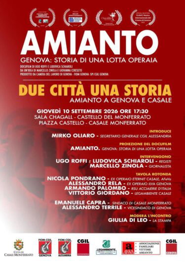 Amianto, Genova e Casale unite dalla memoria e dalla lotta: al Castello del Monferrato il docufilm sulla battaglia degli operai