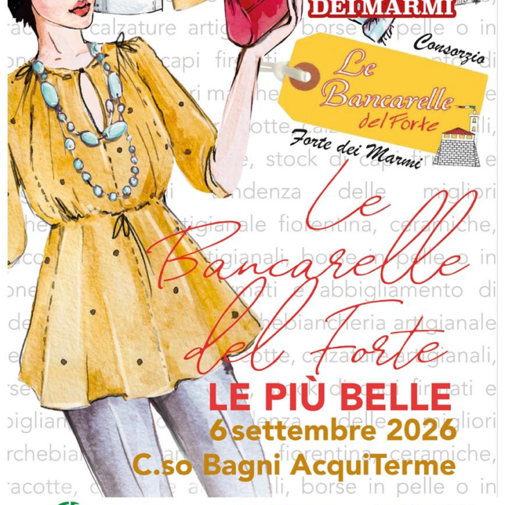 Domenica 6 settembre il mercatino da Forte dei Marmi arriva ad Acqui Terme: shopping in corso Bagni