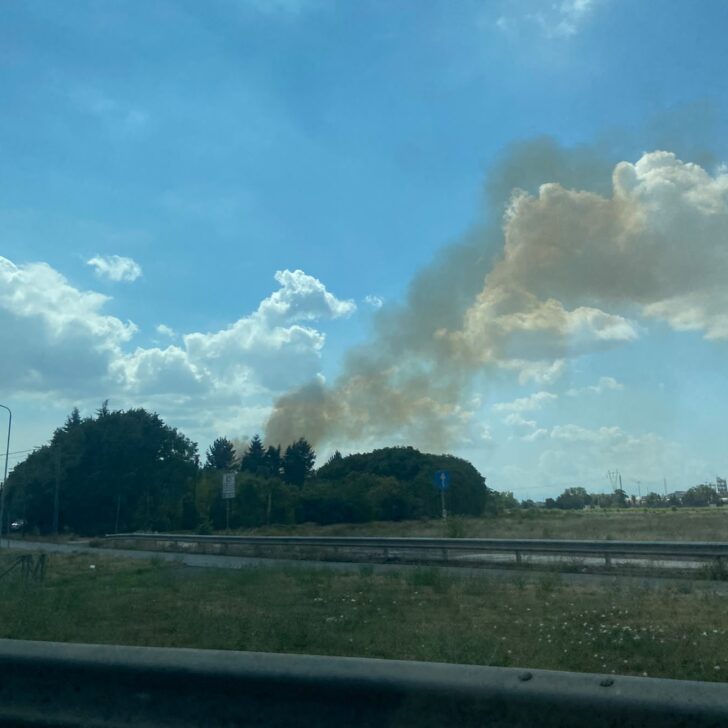 Colonna di fumo nei pressi della statale a Spinetta