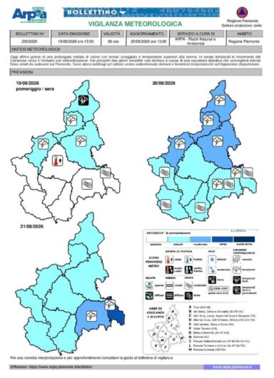 Temporali in arrivo in Piemonte, allerta gialla tra Alto Piemonte e pianure settentrionali