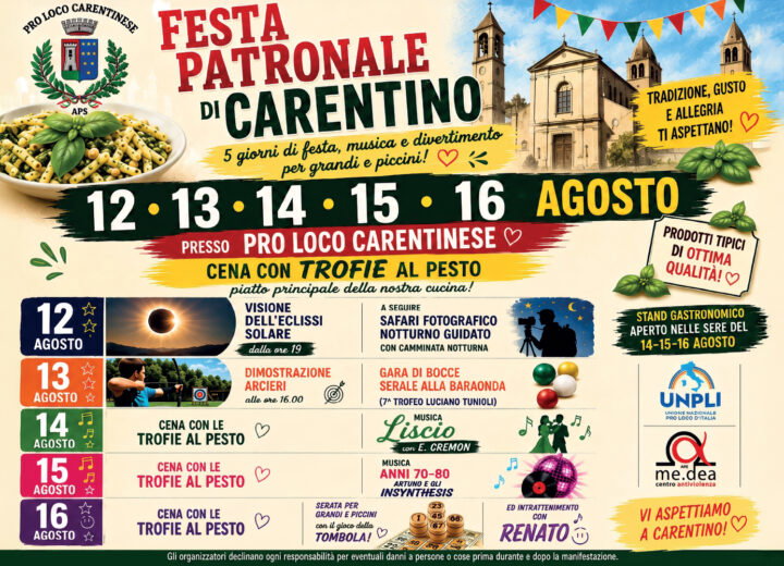 Festa Patronale a Carentino: cinque giorni tra trofie al pesto, musica, bocce e osservazione dell’eclissi