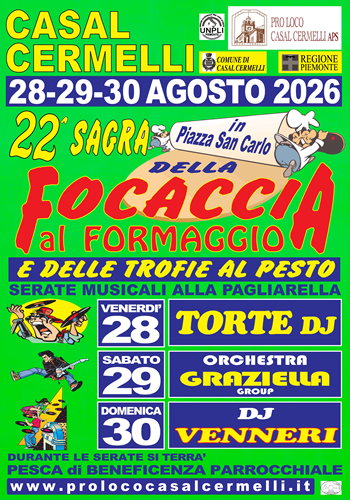 A Casal Cermelli torna la Sagra della Focaccia al Formaggio delle Trofie al Pesto