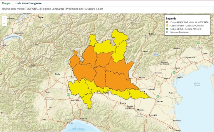 Allerta per temporali in Lombardia. Prevista grandine e forte vento