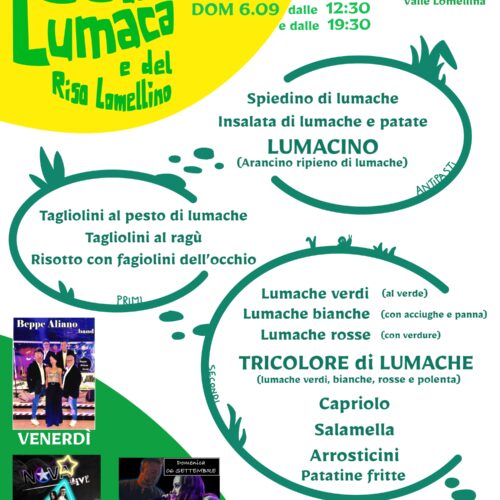 A Valle Lomellina da venerdì 4 a domenica 6 settembre la Sagra della Lumaca e del Riso Lomellino
