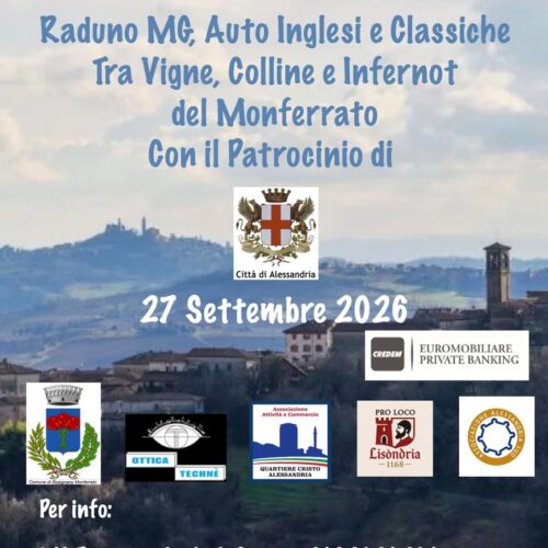 Domenica al quartiere Cristo raduno di auto Mg, inglesi e classiche e un tour tra vigne e infernot del Monferrato
