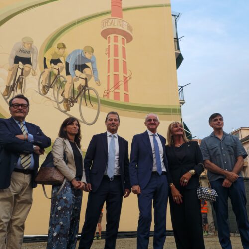 Un murale con l’ex velodromo davanti alla nuova Casa del Mutilato: Confindustria tra memoria e futuro