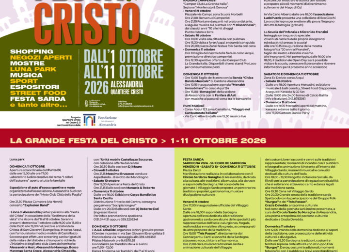 Festa del Cristo 2026, anteprima nel weekend e poi a ottobre undici giorni di eventi nel quartiere