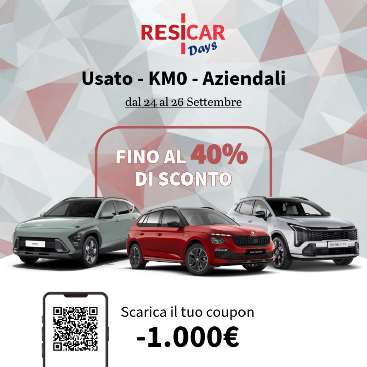 Tornano i Resicar Days: per tre giorni 29 auto scontate fino al 40%, poi appuntamento al 2027