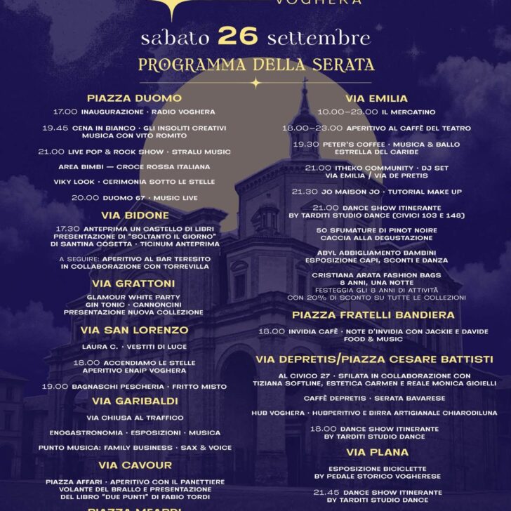 Notte Bianca e Notte della Cultura, Voghera in festa tra musica, cultura e spettacoli