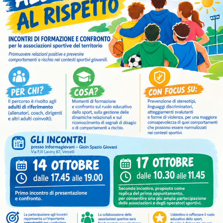 Lo sport come palestra di rispetto: a Vercelli incontri per allenatori, dirigenti e associazioni