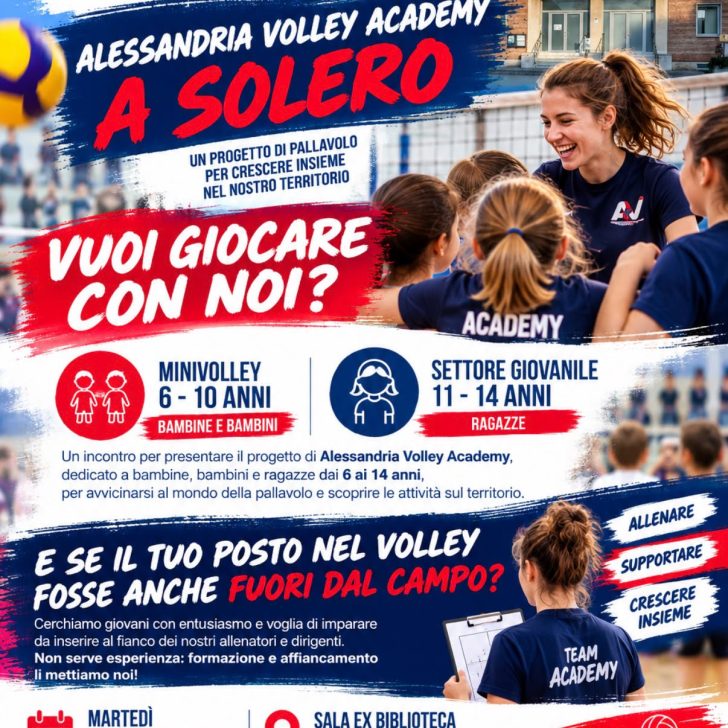 Martedì l’Alessandria Volley Academy arriva a Solero: un incontro per avvicinare i giovani alla pallavolo