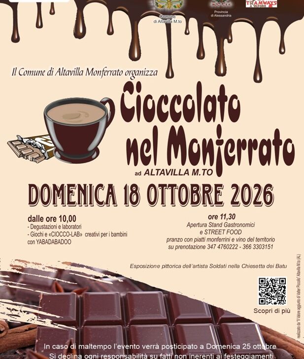 Cioccolato nel Monferrato: domenica ad Altavilla degustazioni, laboratori e street food