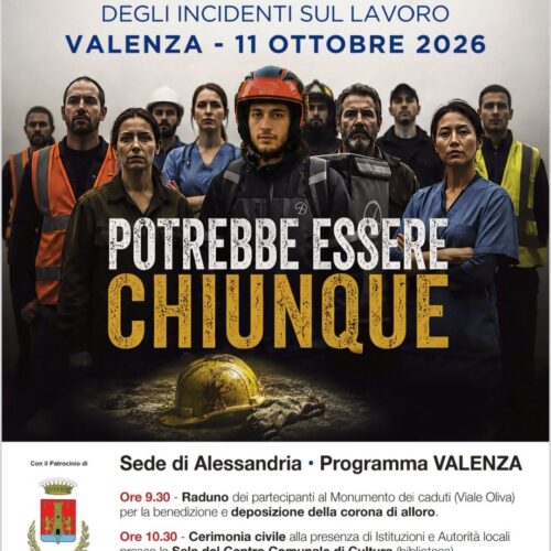 Domenica a Valenza la 76ª Giornata nazionale per le vittime degli incidenti sul lavoro
