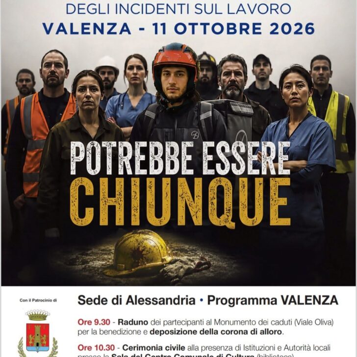 Domenica a Valenza la 76ª Giornata nazionale per le vittime degli incidenti sul lavoro