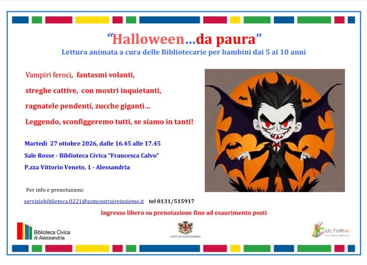 Halloween in biblioteca ad Alessandria: martedì letture da brivido per i bambini